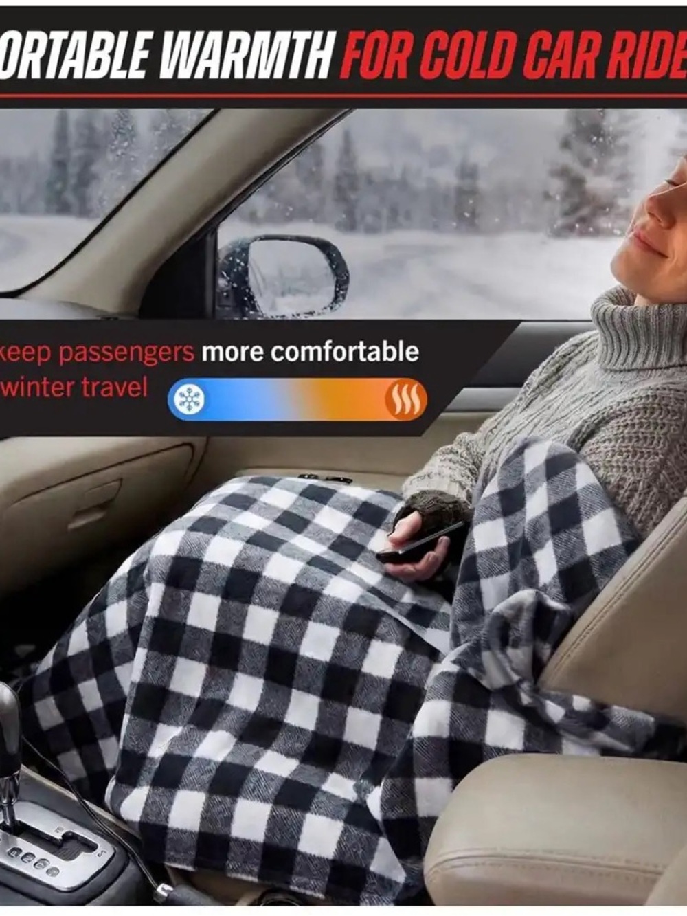 Heated Plush Blanket - Gray & White Buffalo Check